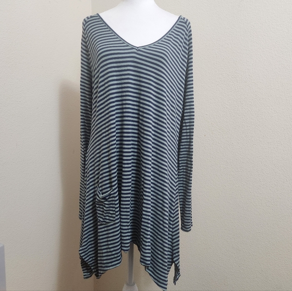 Soft Surroundings Tops - Soft Surroundings Tunic Top Dress Asymmetrical Stripe Blue Teal Sz L Lagenlook